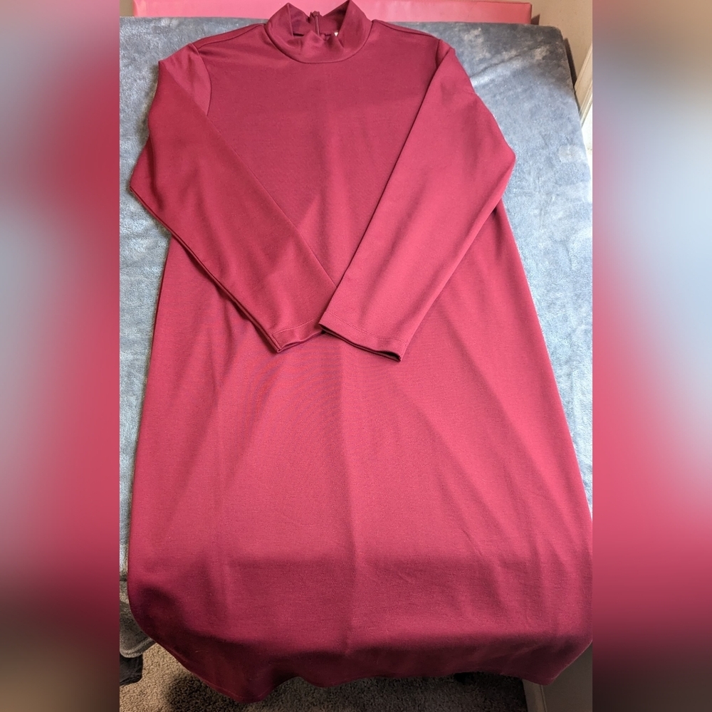Appleseed's Ponte Knit Mock Turtleneck Midi Dress Women's Size Large Autumn Red